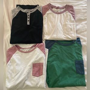 Lot Of 4 Mossimo Mens Raglan Shirt Baseball Shirt 3/4 Sleeve With Pocket Sz M